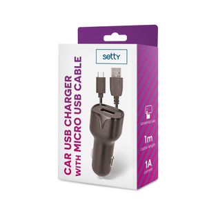 Setty USB-autolaturi 1A + MicroUSB-kaapeli - musta