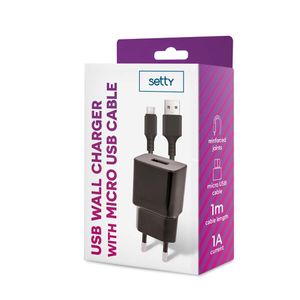 Setty USB 1A Laturi + Micro USB kaapeli