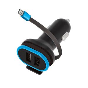 Forever CC-02 Dual USB Autolaturi 3A MicroUSB-kaapelilla, musta