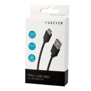 Forever Tyyppi-C USB, Tyyppi-A USB kaapeli 1m, musta