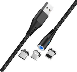 Maxlife MXUC-02 Magneettinen USB Latauskaapeli 1m Lightning + USB-C + microUSB 2A Fast Charge, musta