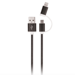 Setty 2in1 Micro-USB ja Type-C-nylon-kaapeli - Musta