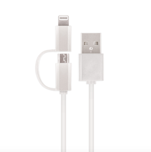 Setty 2in1 Micro-USB + Lightning-nylon-kaapeli - Valkoinen