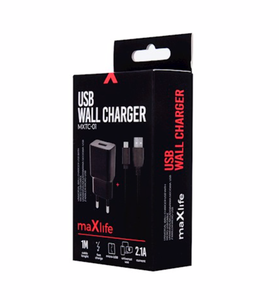 Maxlife MXTC-01 Fast Charge seinälaturi 2,1A + Micro-USB-kaapeli musta