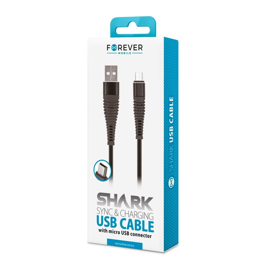 Forever Shark micro USB-kaapeli 1 m, musta