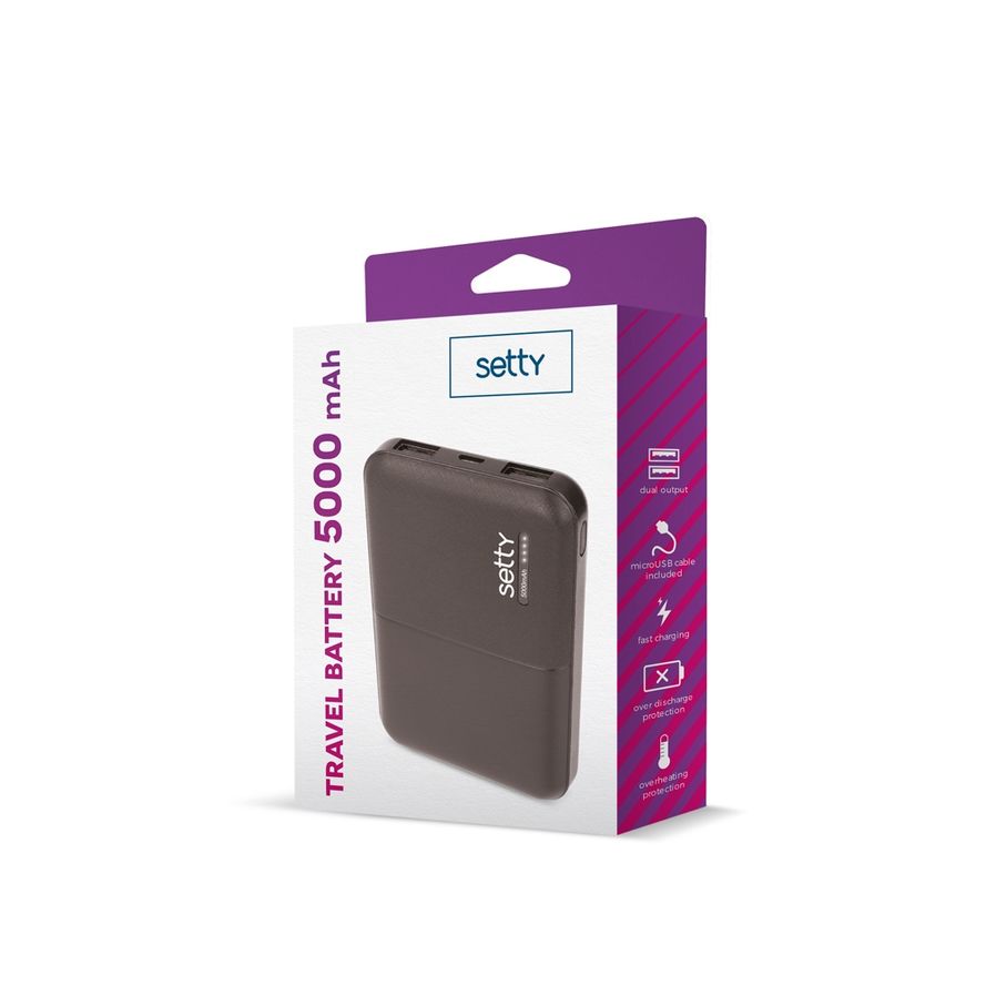 Setty Power Bank varavirtalähde 5000 mAh - Musta