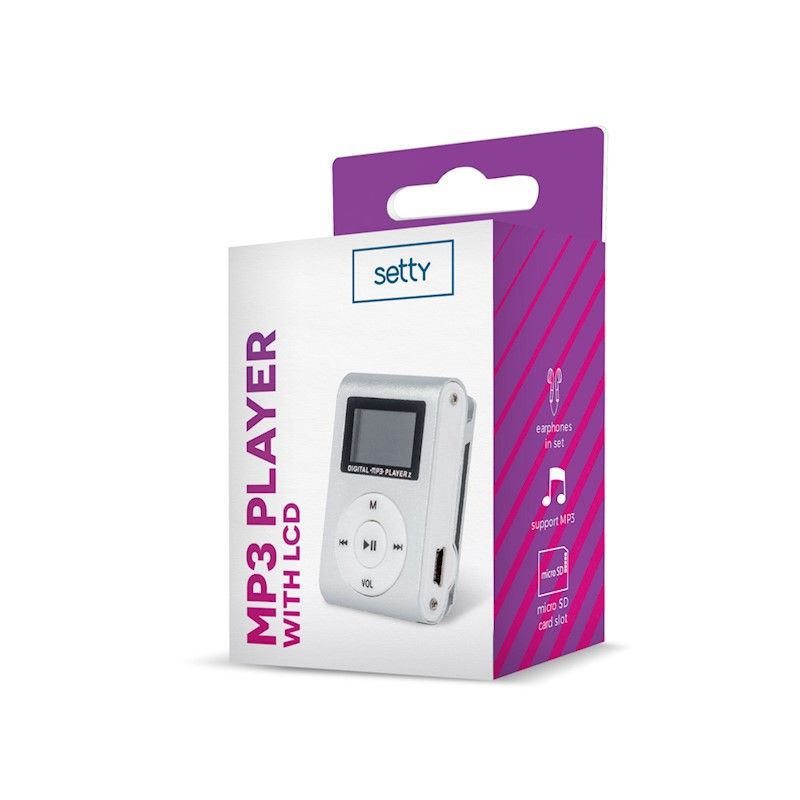 Setty MP3-Soitin LCD Näytöllä + Kuulokkeet - Hopea