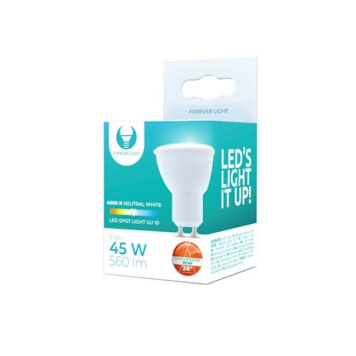 Forever Light LED Spottilamppu GU10, 7W 535lm 4500K 38°, neutraali valkoinen