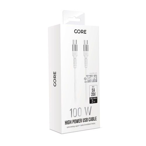 Forever Core High Power USB-C - USB-C latauskaapeli 2m (100W), valkoinen
