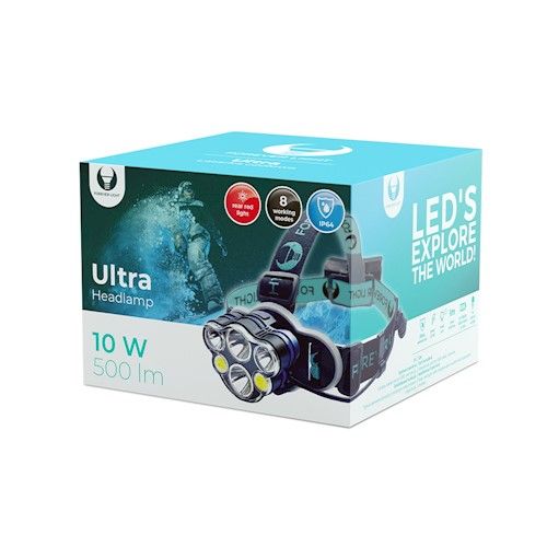 Forever Light LED Ultra Otsalamppu, T6 2x 10W + XP-E, 2x 3W 500lm, IP64, 2x 18650 1200mAh
