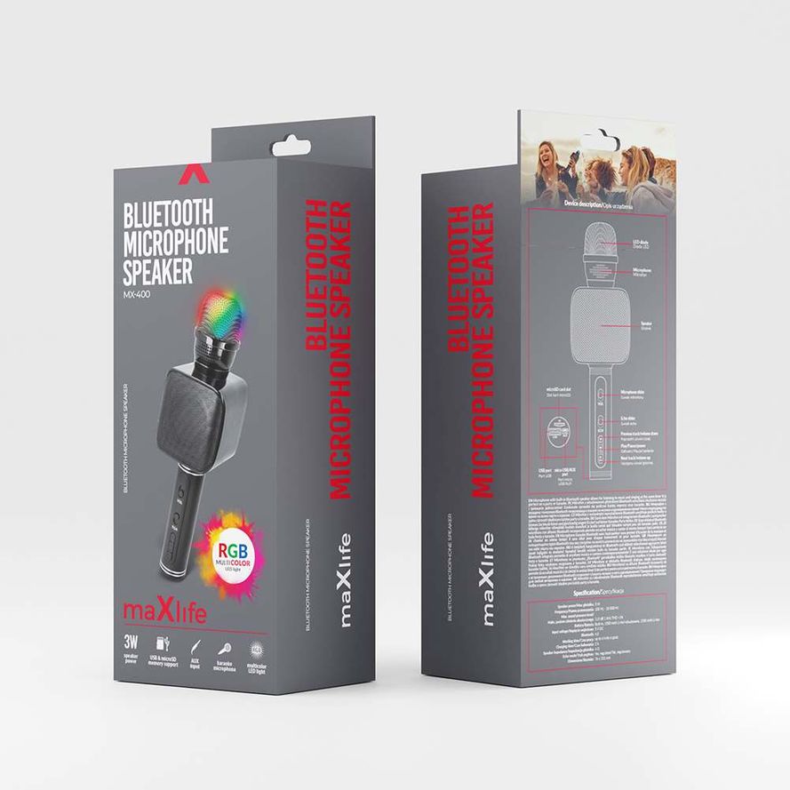 Maxlife MX-400 RGB Bluetooth langaton karaoke mikrofoni / musta