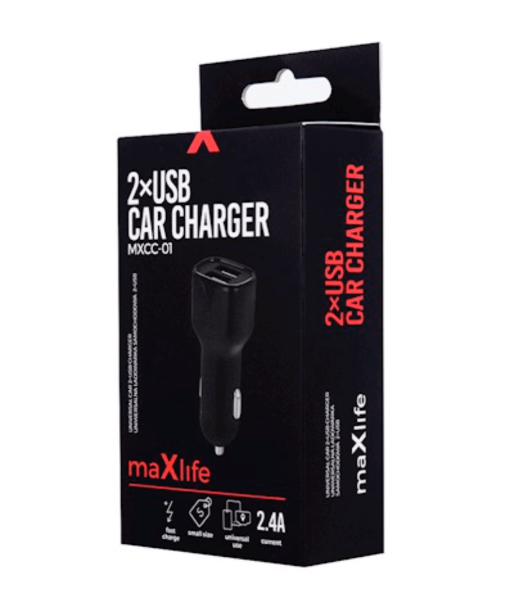 Maxlife MXCC-01 2xUSB Fast Charge Autolaturi 2,4 A musta
