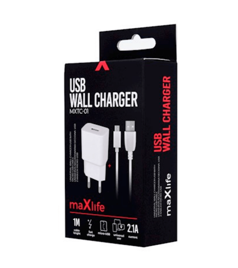 Maxlife MXTC-01 Fast Charge laturi 2.1A + Micro-USB-kaapeli