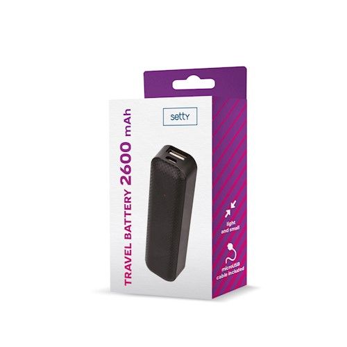 Setty Power Bank Mini varavirtalähde 2600 mAh - Musta