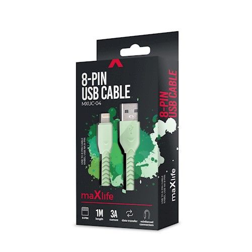 Maxlife MXUC-04 USB - Lightning Kaapeli 1m 3A - Vihreä