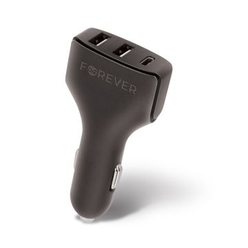 Forever CC-05 USB-A x 2 + Type-C autolaturi 4,8 A, musta