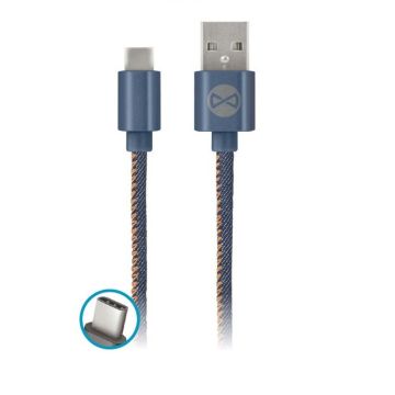 Forever Jeans USB Type-C lataus- ja synkronointikaapeli 2A, sininen