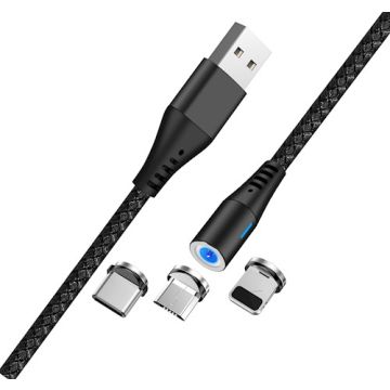 Maxlife MXUC-02 Magneettinen USB Latauskaapeli 1m Lightning + USB-C + microUSB 2A Fast Charge, musta