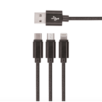 Setty 3in1 USB nylon-kaapeli - Musta