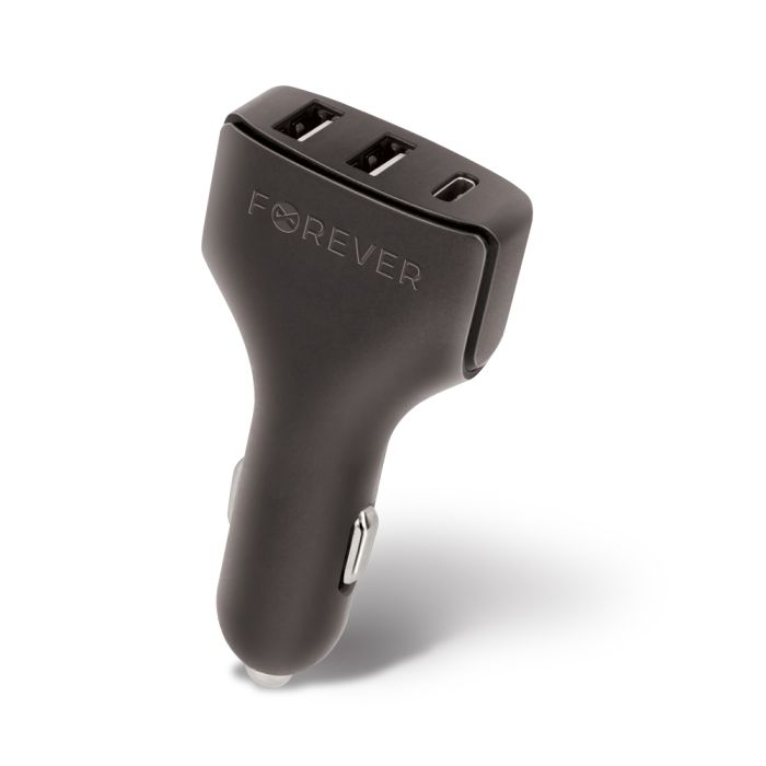 Forever CC-05 USB-A x 2 + Type-C autolaturi 4,8 A, musta