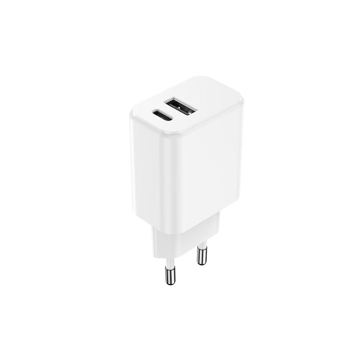 Setty USB-A + USB-C laturi 3A 20W - Valkoinen