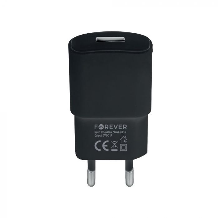 Forever TC-01 Verkkovirtalaturi USB 1A, musta