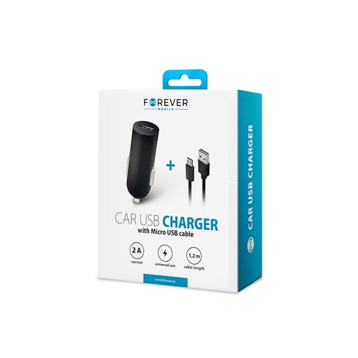 Forever USB-autolaturi M02, 2 A + Micro-USB-latauskaapeli