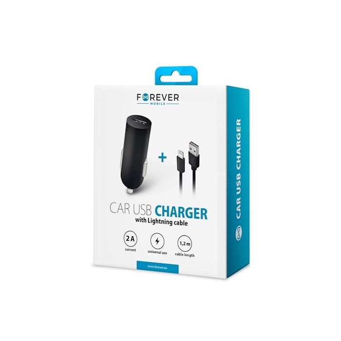 Forever USB-autolaturi M02, 2 A + Lightning-latauskaapeli