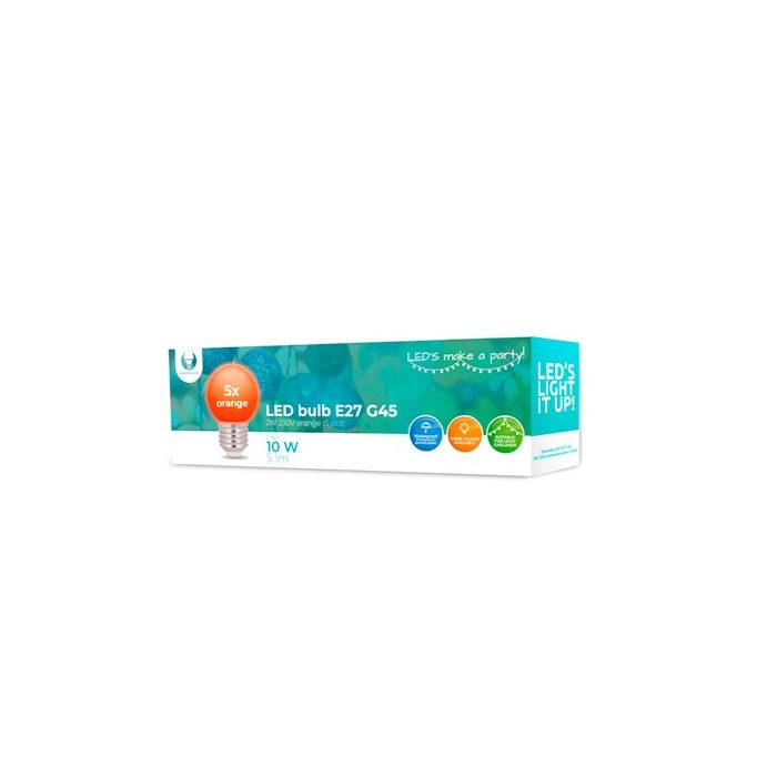 Forever Light LED E27 G45, 2W, 5 lm, 5 kpl pakkaus - Oranssi
