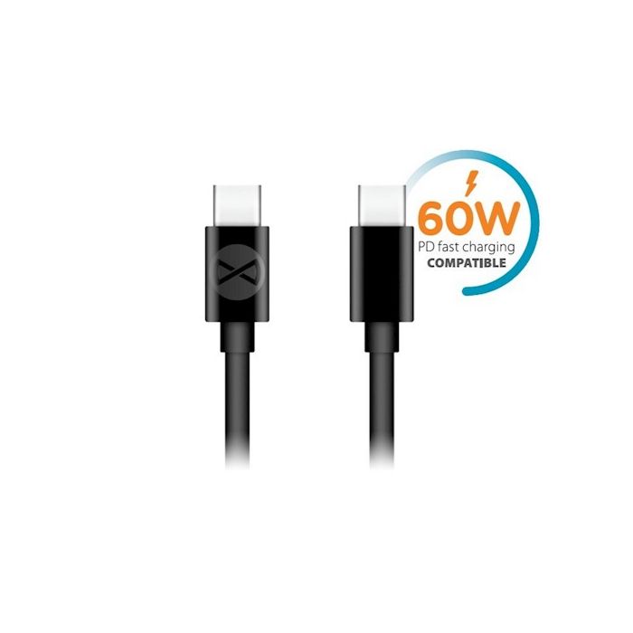Forever USB-C - USB-C kaapeli 3A 1m 60W, musta