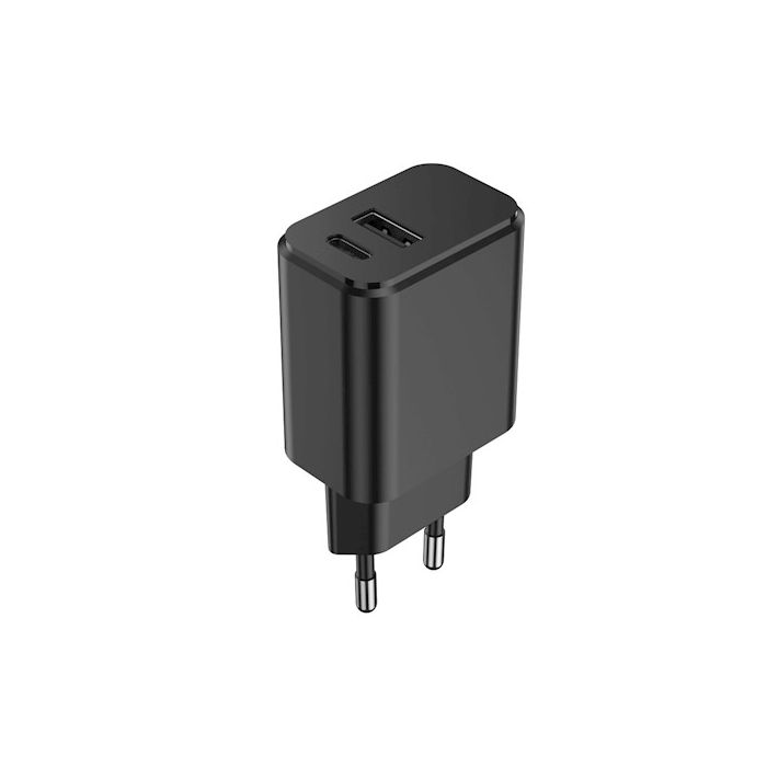 Setty USB-A + USB-C laturi 3A 20W - Musta
