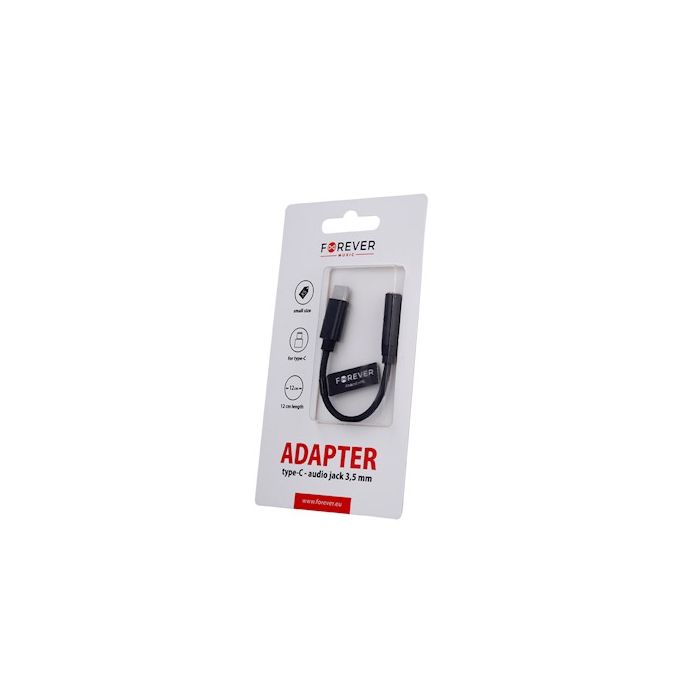 Forever 3.5mm USB-C Audio Adapteri / Sovitin - Musta