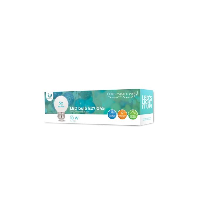 Forever Light LED E27 G45, 2W, 5 lm, 5 kpl pakkaus - Valkoinen Forever Light LED E27 G45, 2W, 5 lm, 5 kpl pakkaus - Valkoinen