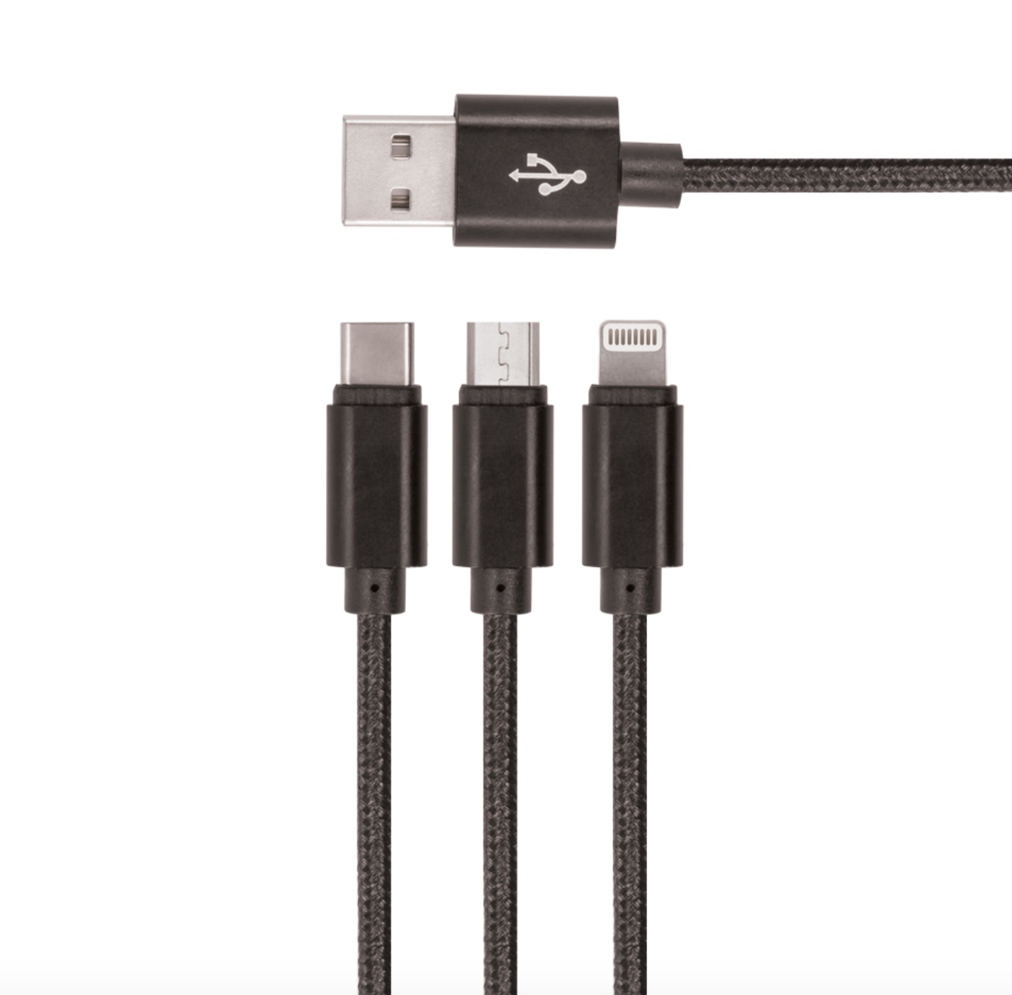 Setty 3in1 USB nylon-kaapeli - Musta